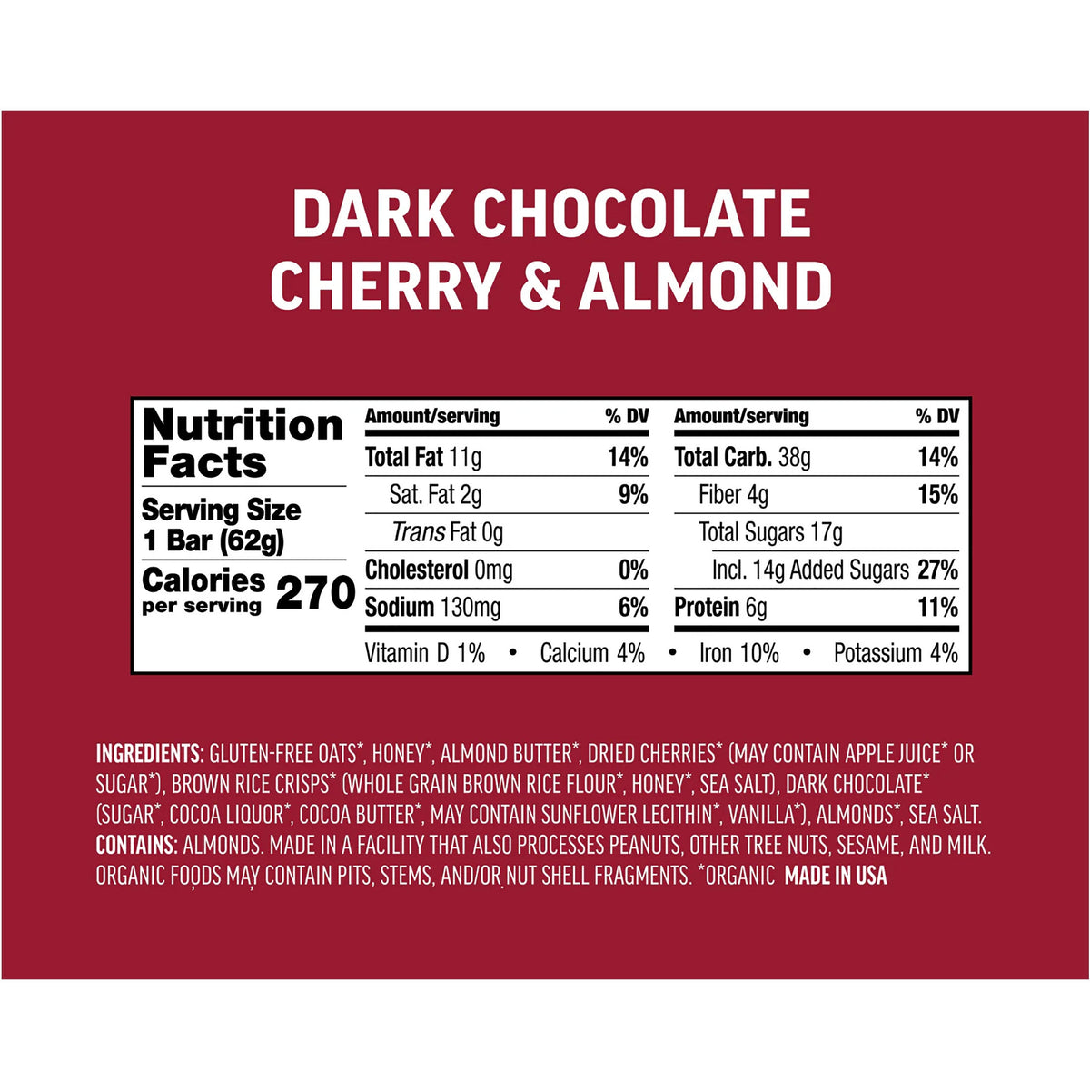 Kate's Real Food Dark Chocolate Cherry & Almond Energy Bar