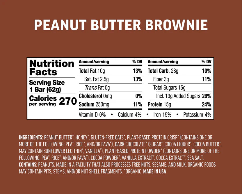 KATE'S REAL FOOD PEANUT BUTTER BROWNIE PROTEIN BAR