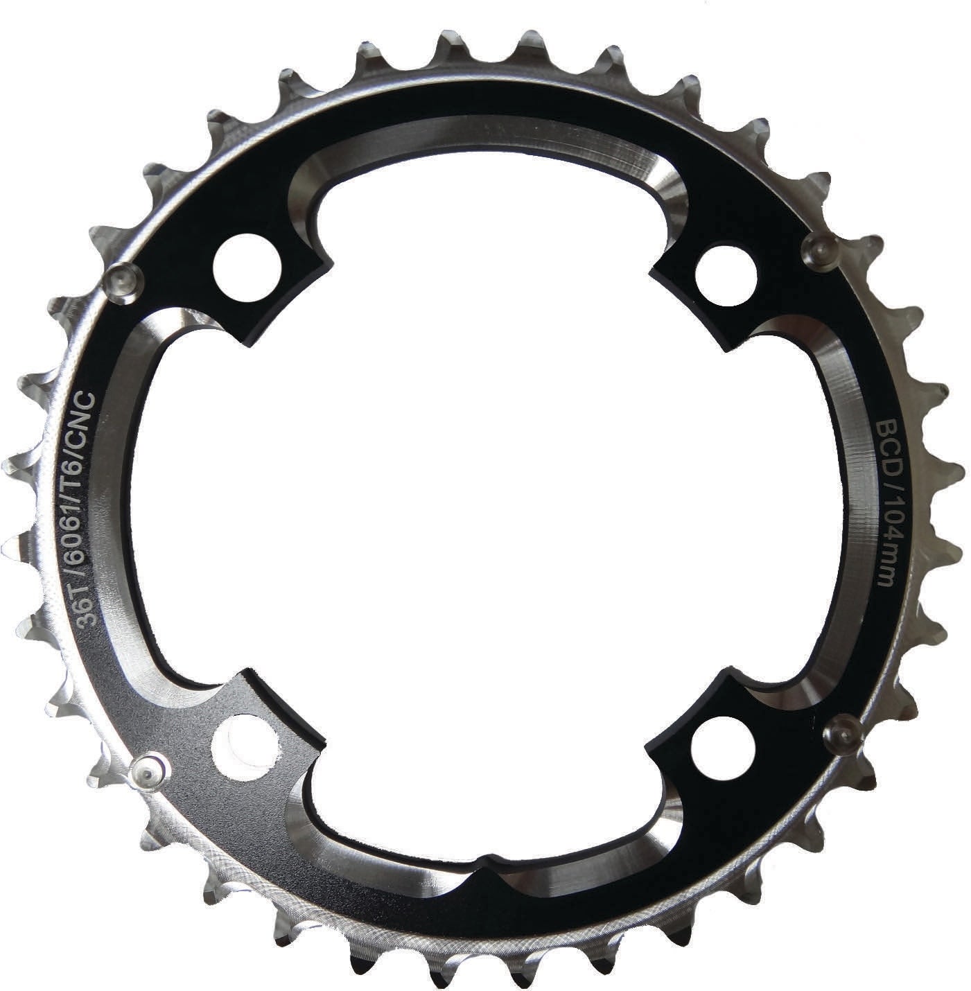 CHAINRING ACTION 104MM 36T BLK/SIL 3/32" RAMPED