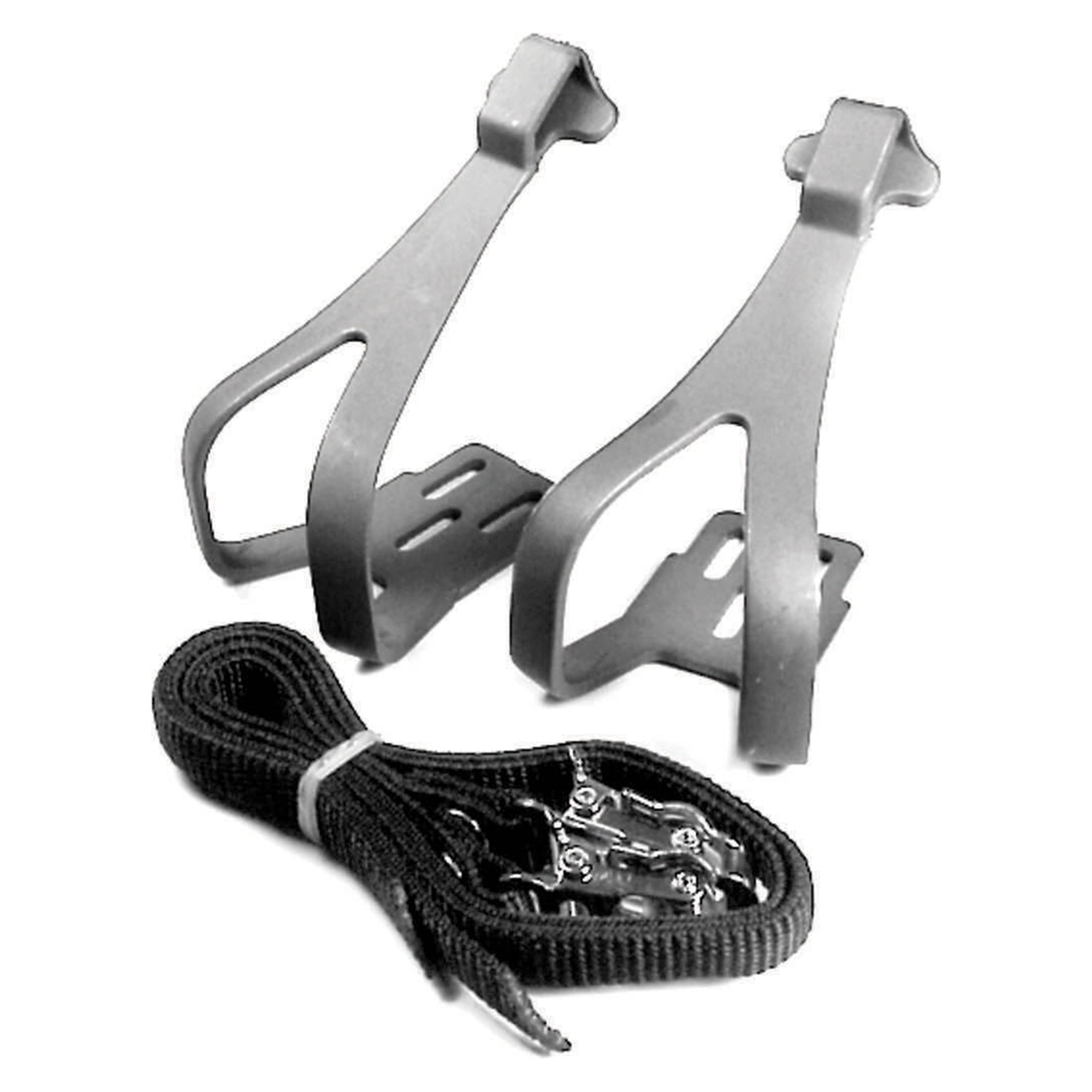 TOECLIP ACTION ROAD NYLON 3 BOLT W/STRAPS SILVER